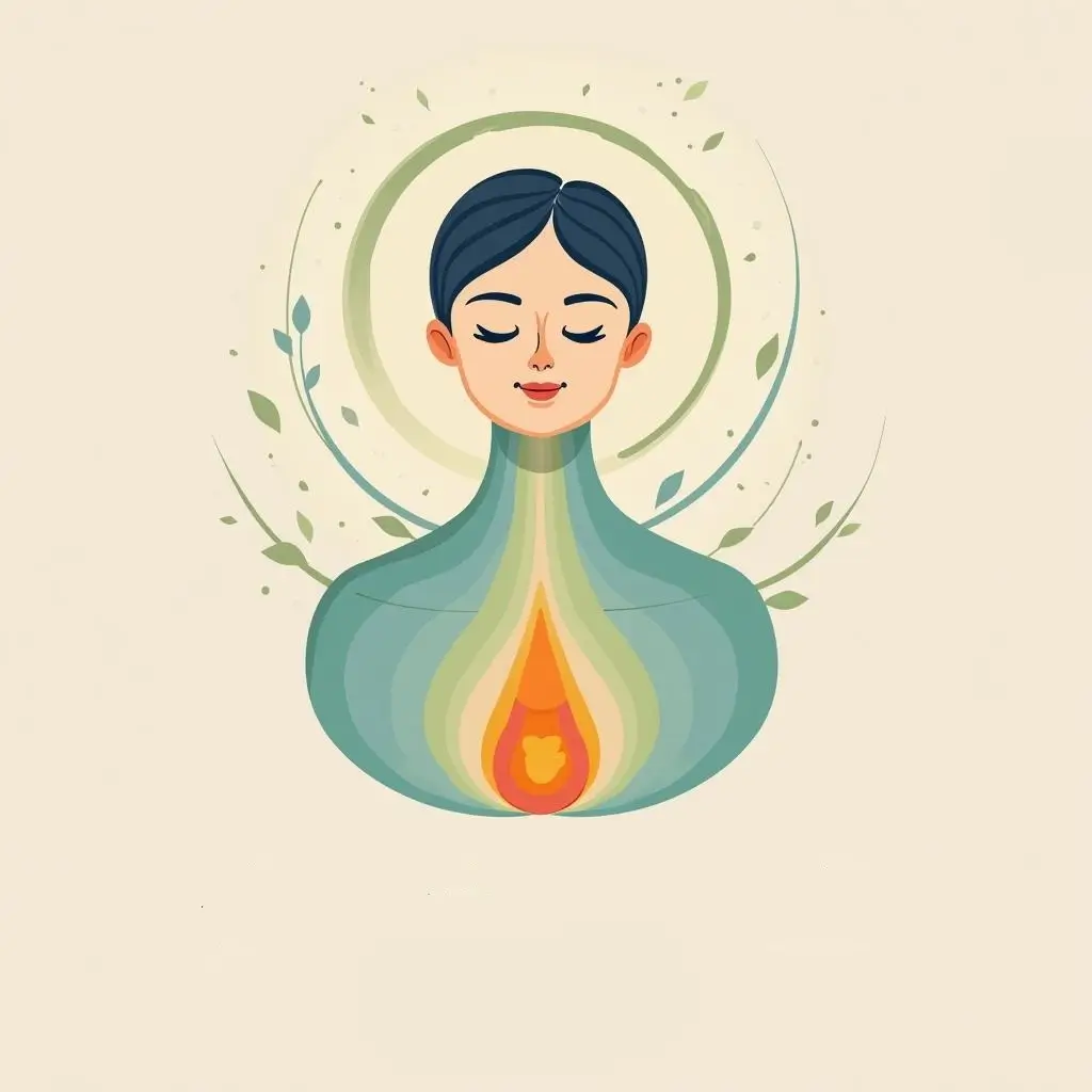 Réflexologie: femme sereine entourée de formes harmonieuses. Thérapie holistique, bien-être naturel. Massage des zones réflexes, équilibre énergétique. Soulagement du stress, relaxation profonde.